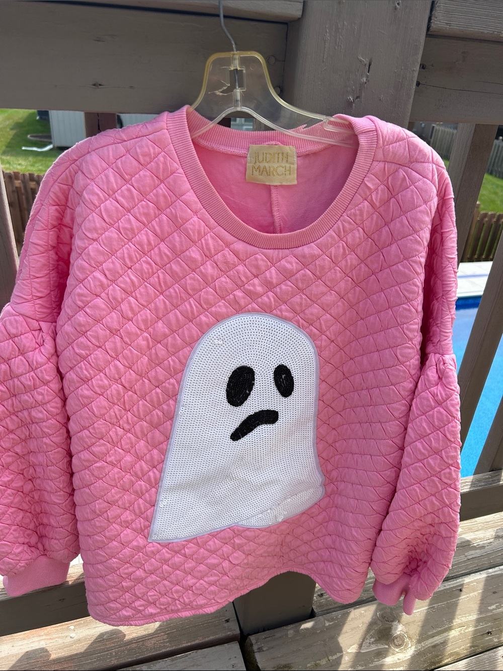 Judith March Pink Quilted Crewneck Sweatshirt with Ghost Patch